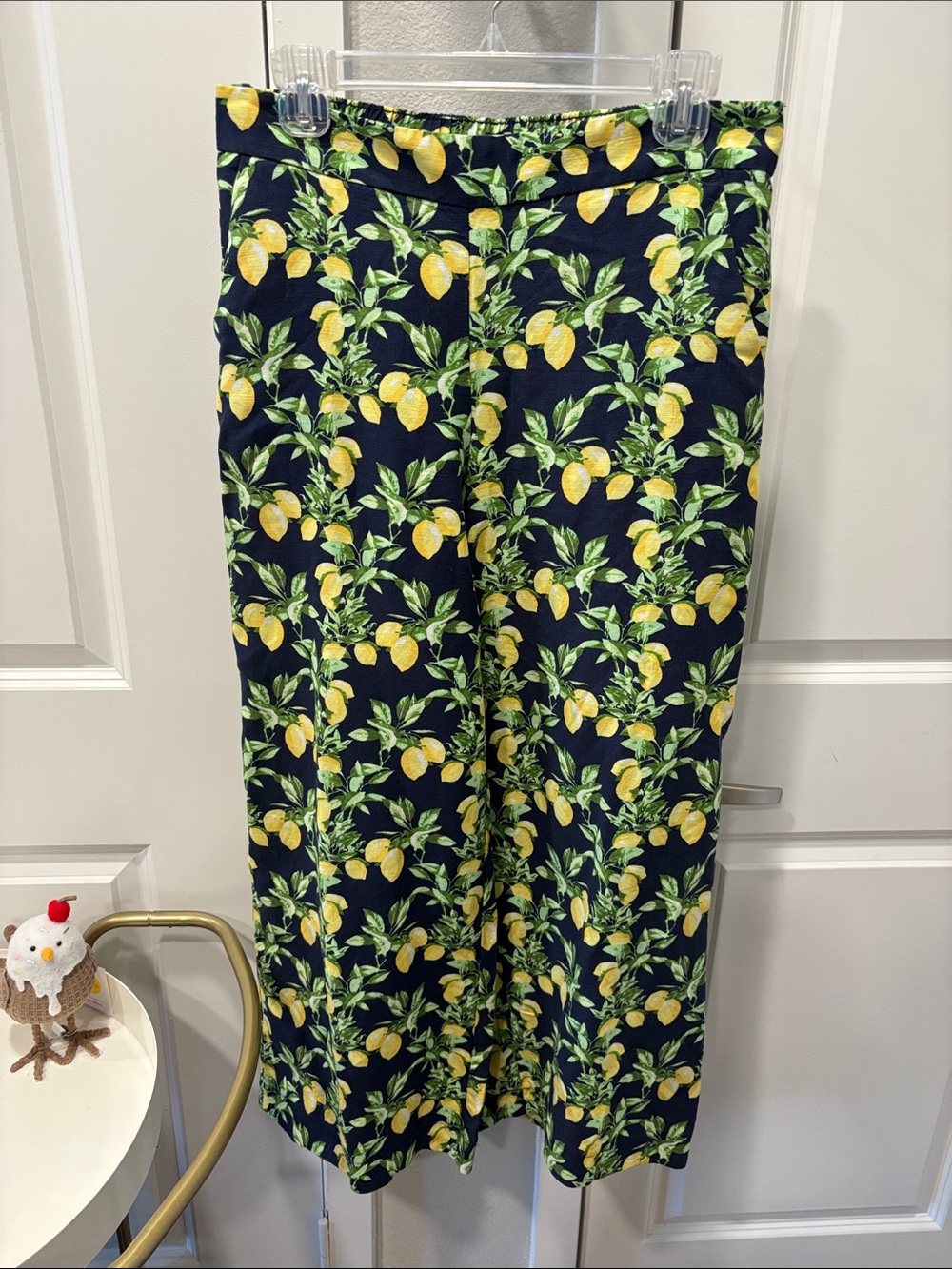 EUC LOFT Navy Pants with Yellow Lemon Motif